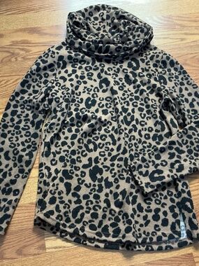 Emily Daniels Black & Tan Animal Print Long Sleeve Cowl Neck Sweater Size S
